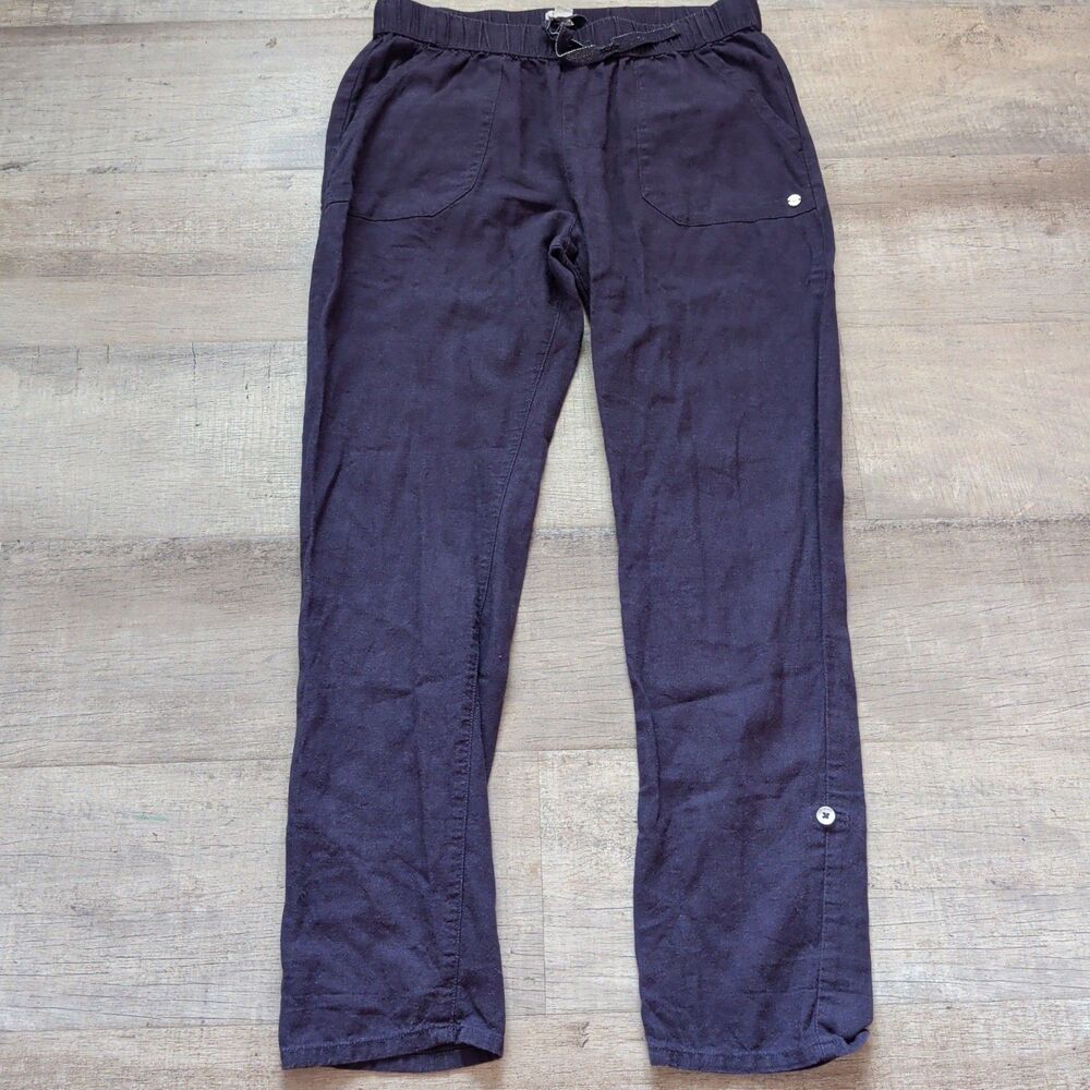 ROXY Women’s Blue Solid Pants Drawstring Elastic Waist Pockets w Jute Rope Belt